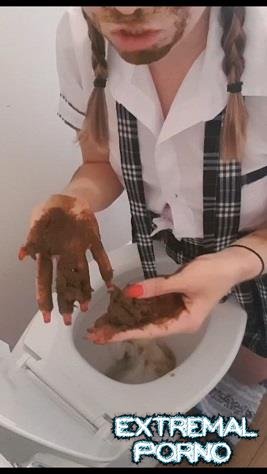 CremeDeLaJen - Schoolgirl plays with poop out of toilet (ScatShop)